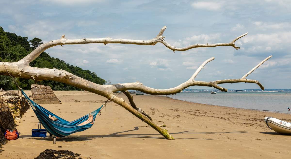 One of several beaches that can be approached by foot from Seaview, sandy Priory Beach.