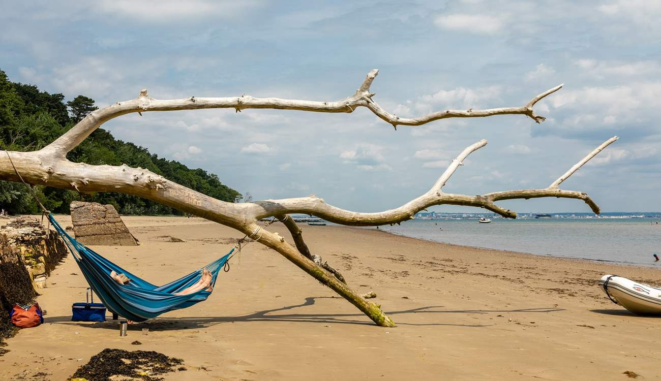 One of several beaches that can be approached by foot from Seaview, sandy Priory Beach.