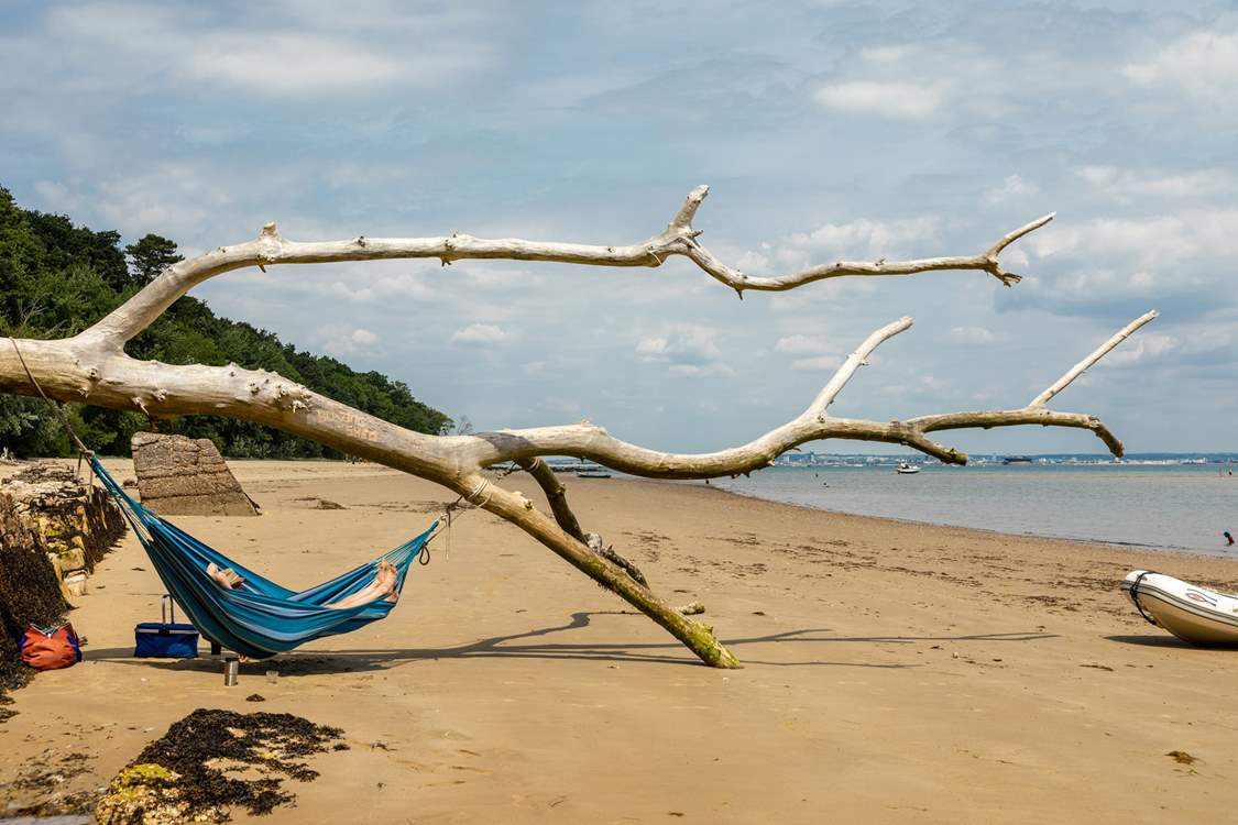 One of several beaches that can be approached by foot from Seaview, sandy Priory Beach.
