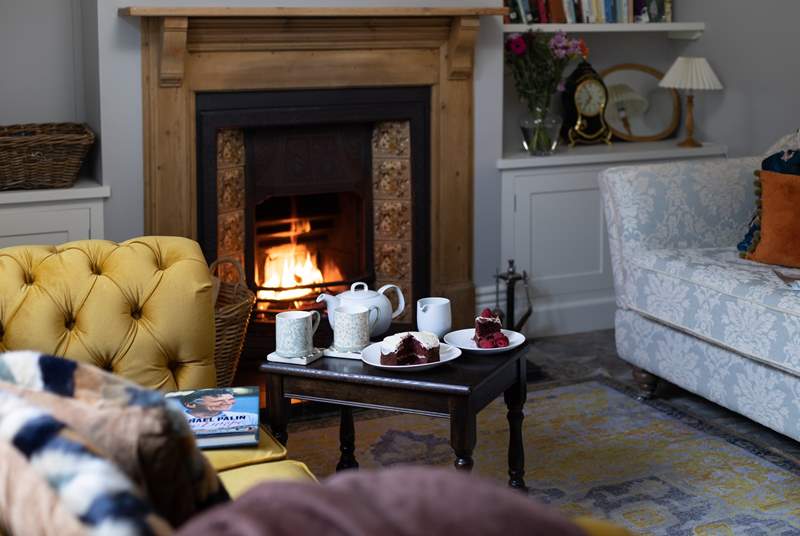 Afternoon tea in front of the fire.