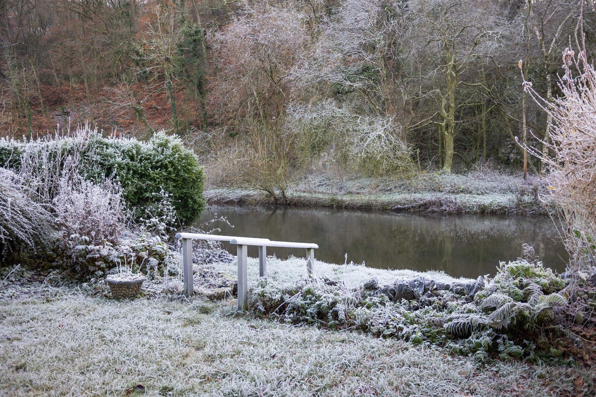 The garden flows down to the river.