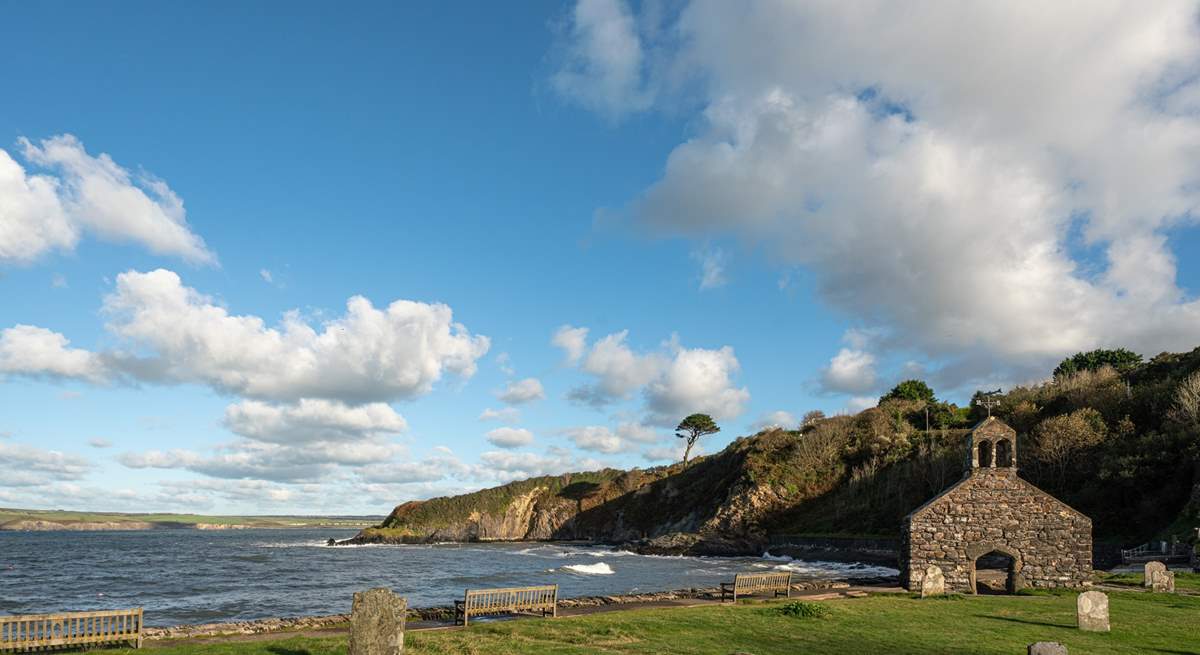 Walk to Cwm yr Eglws at low tide or follow the coast path, a sheltered cove with a sandy beach and rock pools. What remains of St. Brynach's Church after the Great Storm still stand on the beach front. 