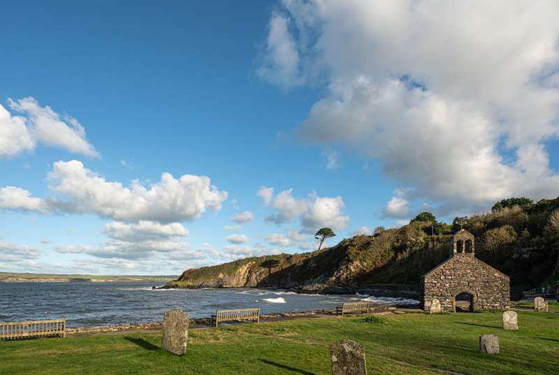 Walk to Cwm yr Eglws at low tide or follow the coast path, a sheltered cove with a sandy beach and rock pools. What remains of St. Brynach's Church after the Great Storm still stand on the beach front. 