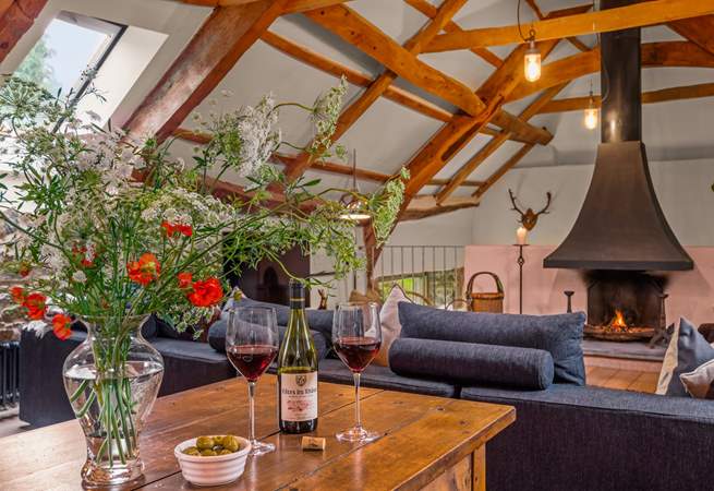 Even when dining, you can enjoy the glow of the open fire.