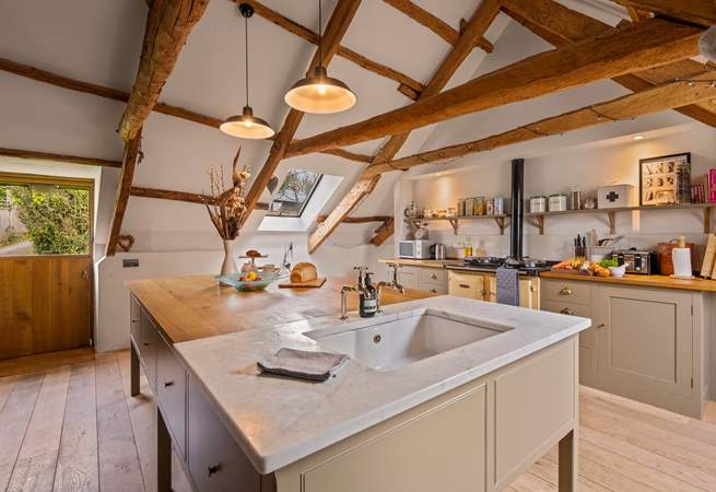 The stunning kitchen makes preparing any feast a pleasure.