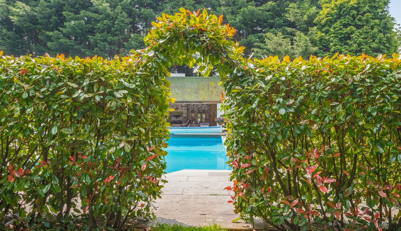 Step through the hedge to your privately enclosed swimming pool area.