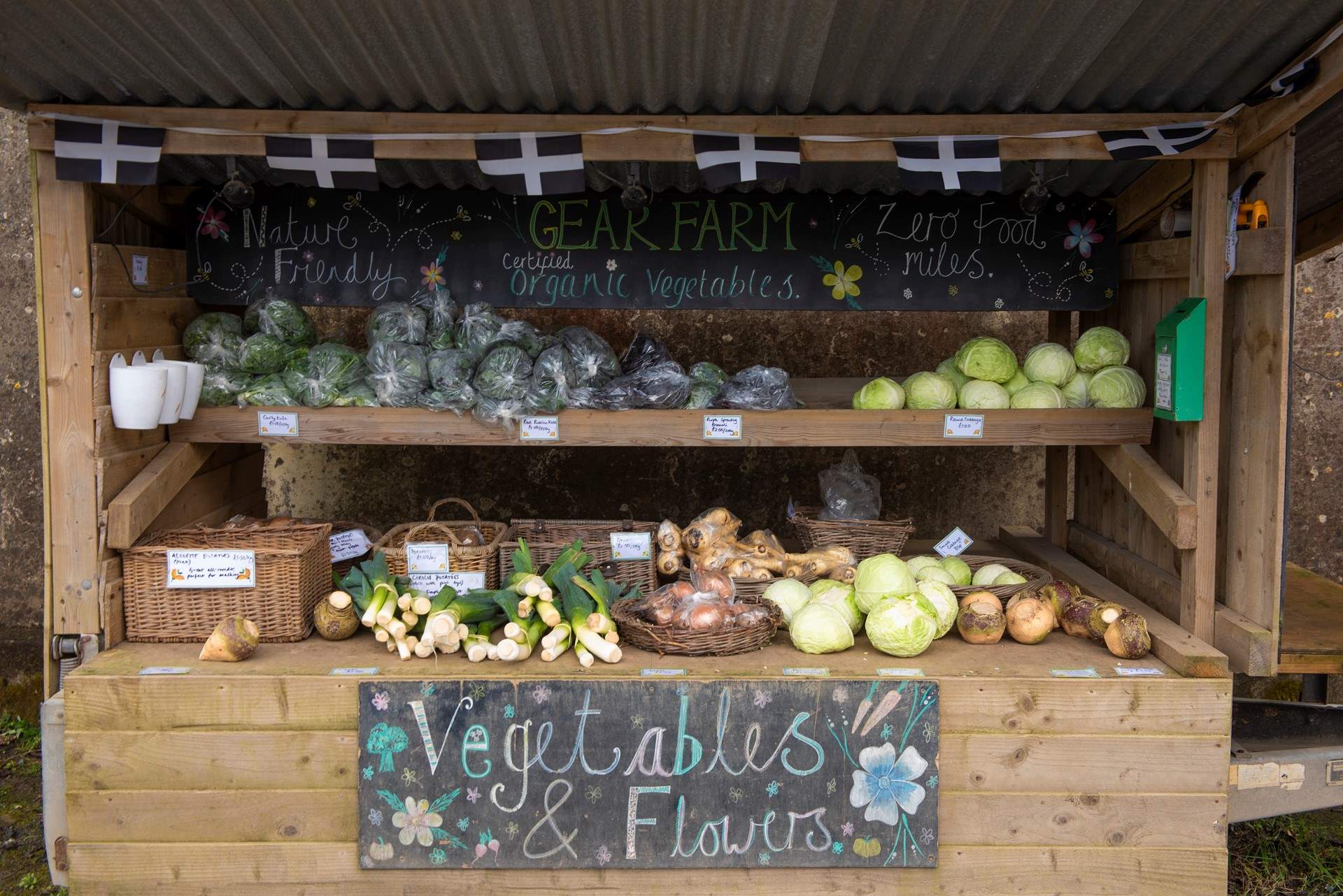 The honesty vegetable cart at Gear Farm.