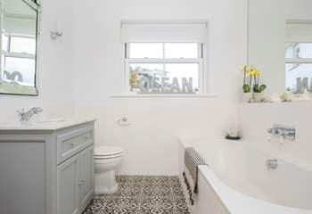 The bathroom with luxurious bath on the ground floor.