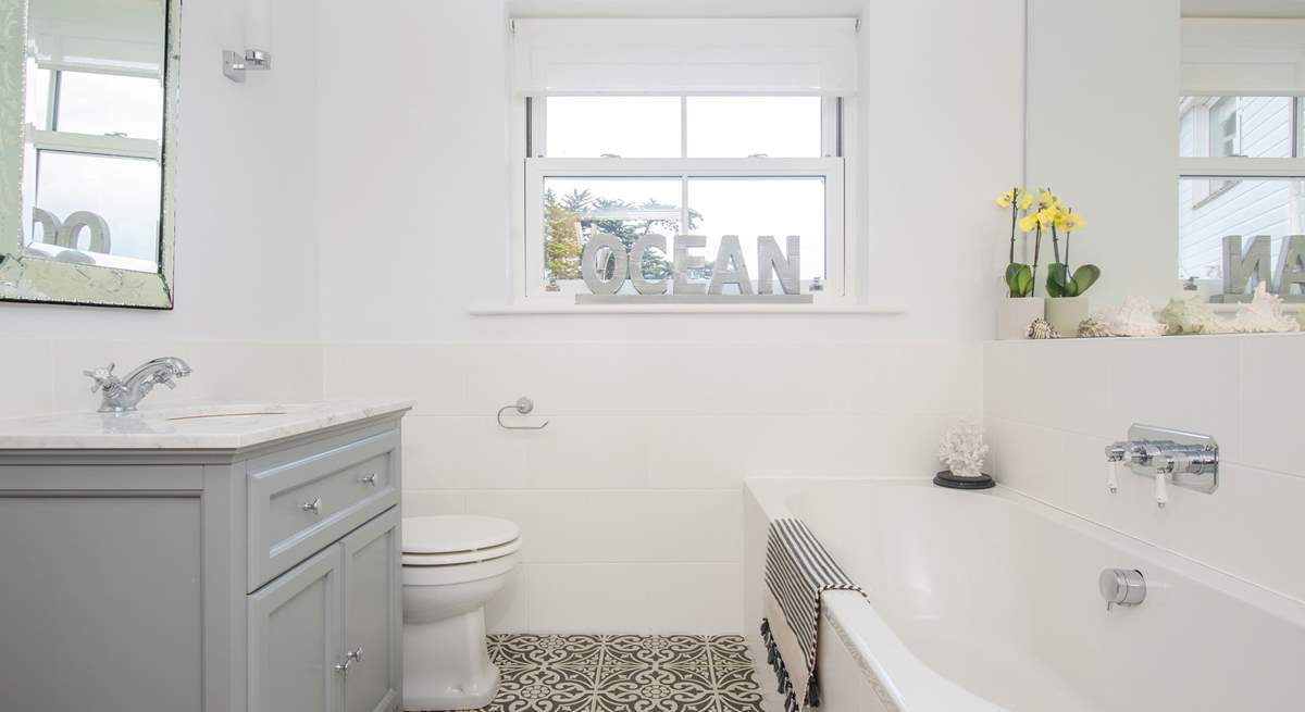 The bathroom with luxurious bath on the ground floor.