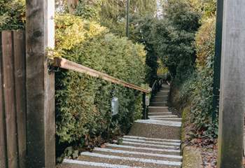 There are two ways down to the cottage from the road - these are the steps, the other pathway is mainly sloping.