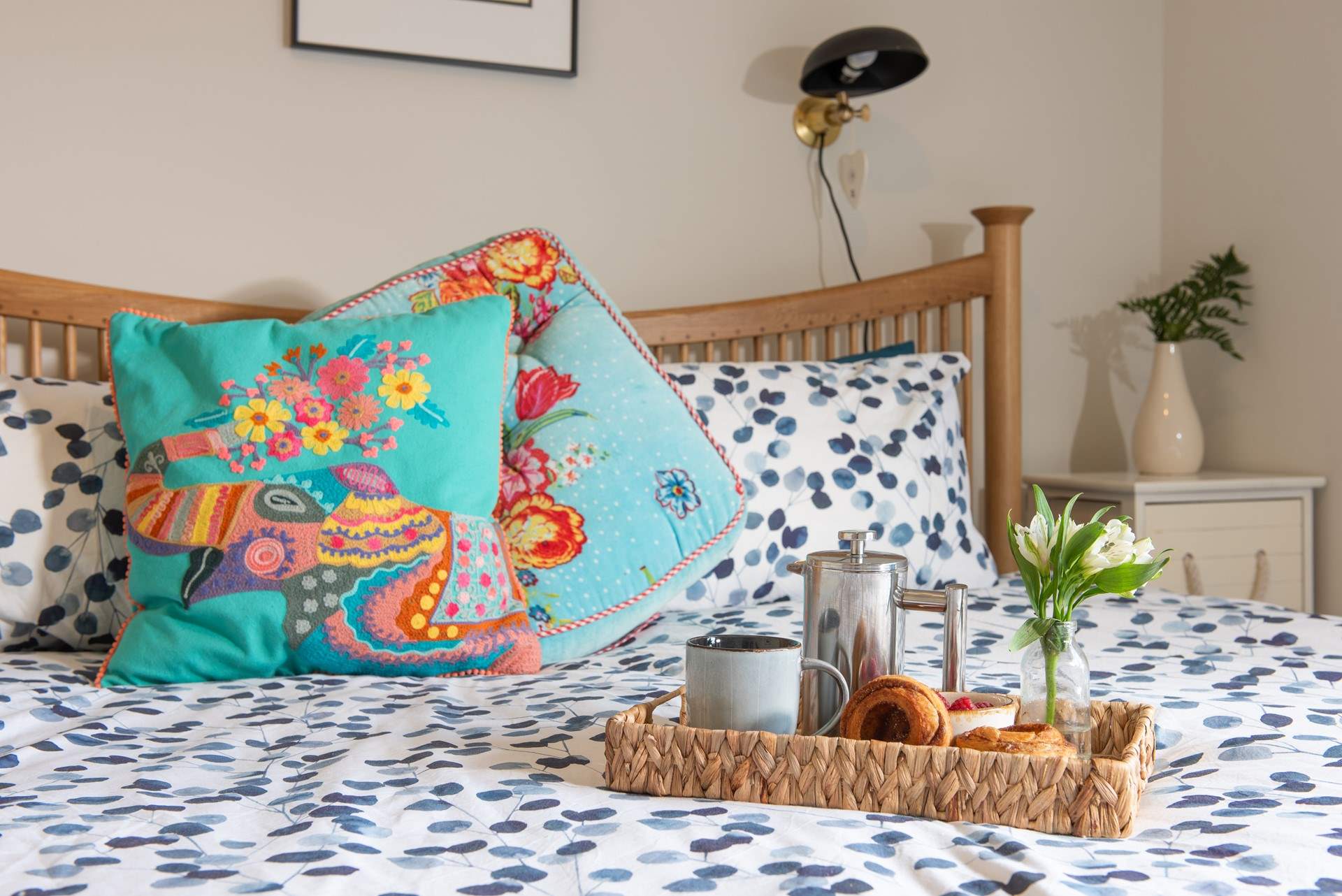 Morning treats in the super-king bed are a must on holiday.