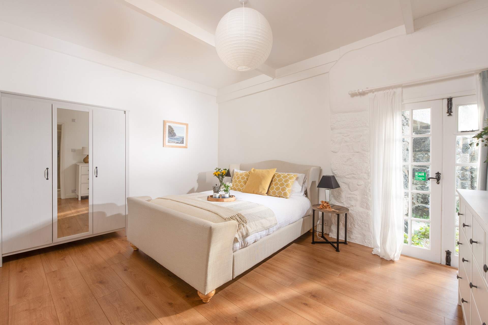 The bedroom has a fabulous king-size bed.