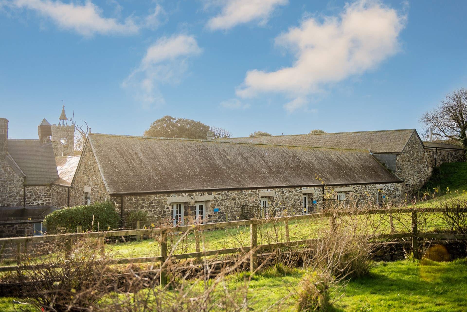 The clock tower (seen to the rear left) was constructed with serpentine in the 1800s.