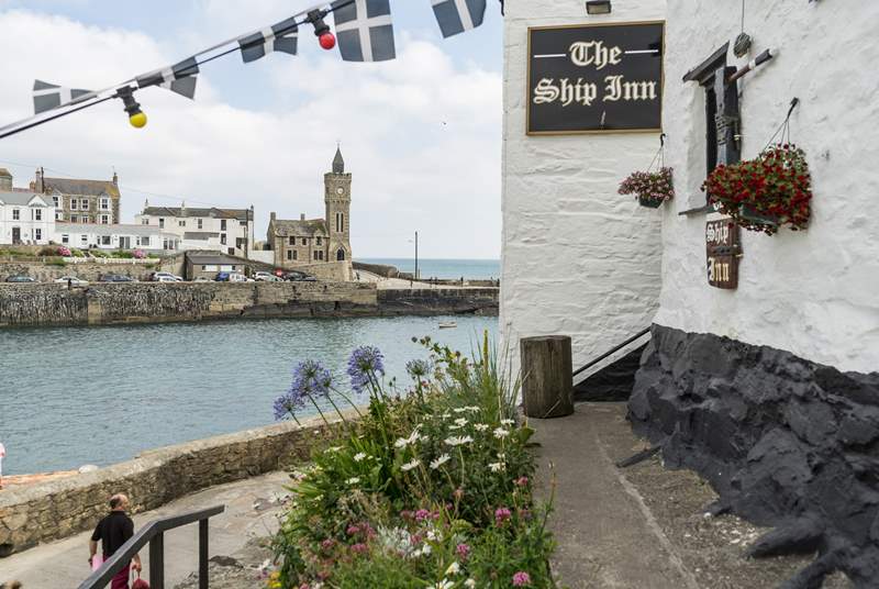The Ship Inn at Porthleven is unique and atmospheric with a view of the pier, harbour and clock tower.