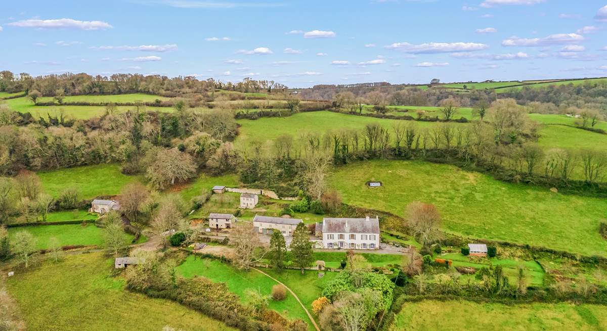 An aerial view of the Trafalgar Barton grounds. The Dolls House is nestled in neatly behind The Coach House.