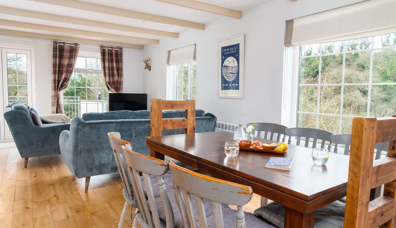 Spacious open plan design with gorgeous woodland and sea views. 