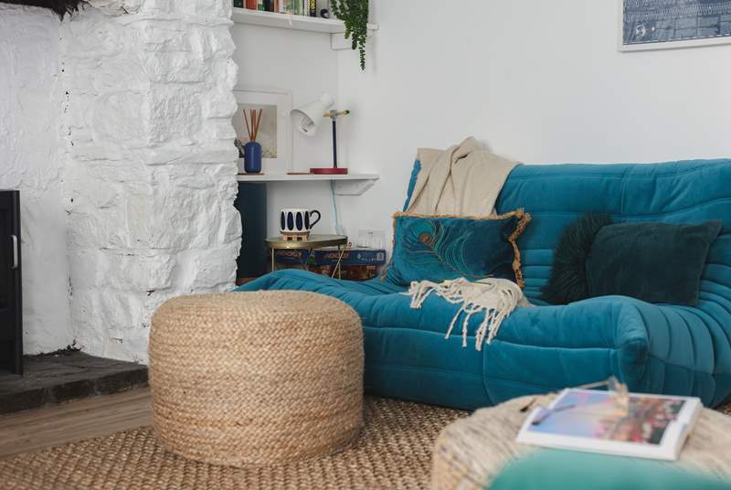 This stylish low slung sofa creates a lovely chill-out nook.