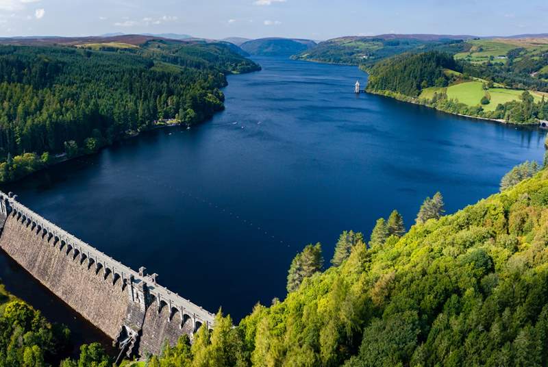 Lake Vyrnwy in the Berwyn Mountains is spectacular.