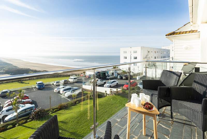 The apartment has two balconies so plenty of room for everyone to enjoy gazing out at the sea and sand dunes.