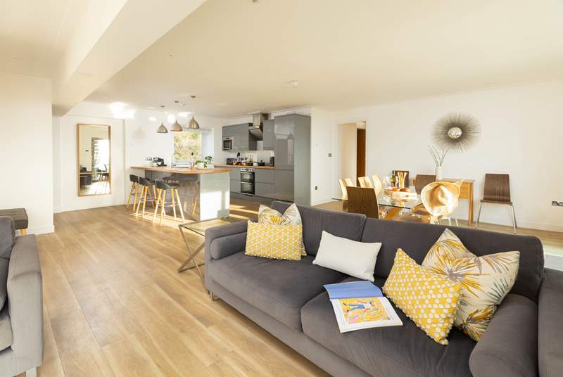 The apartment's fabulous open plan living area is a very sociable space.
