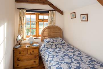 The snug single bedroom with fabulous views out over the rolling contryside.