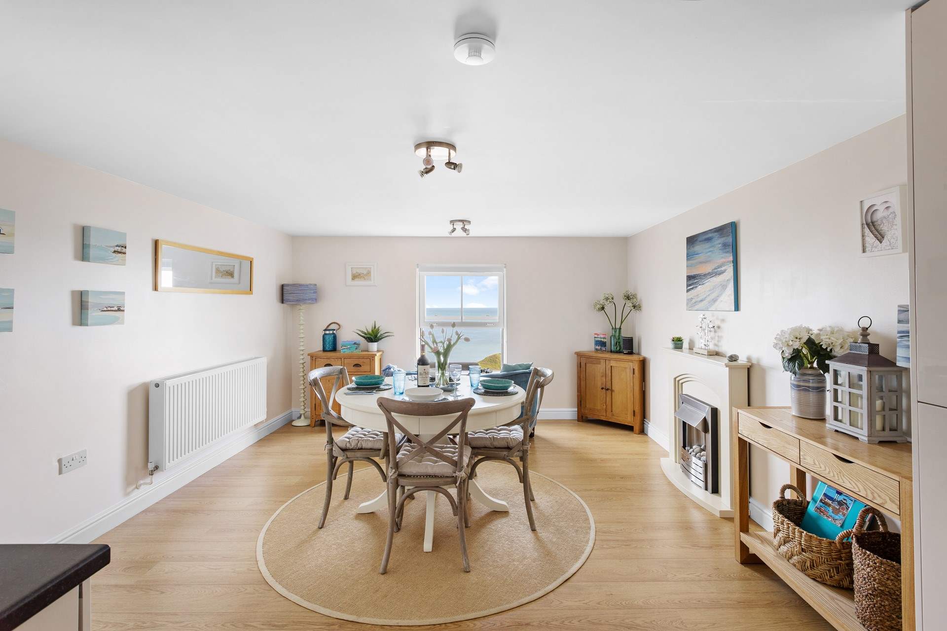 The open plan living space has been styled beautifully. 