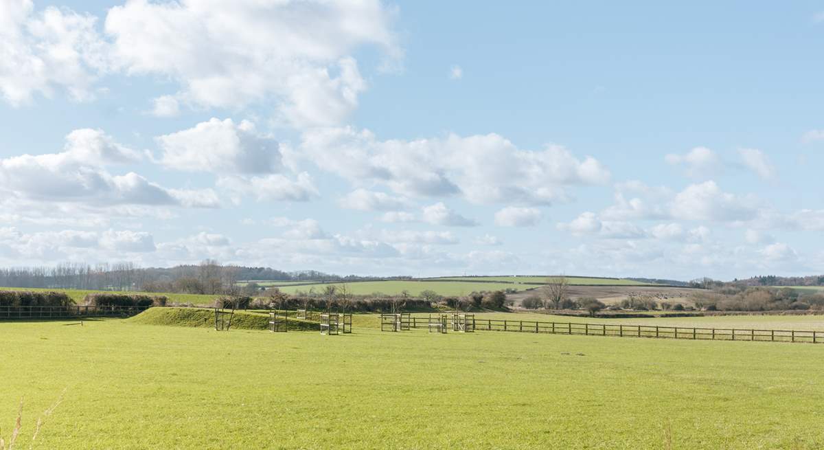 There are wonderful countryside views. The owners sometimes have their sheep or goats in this field.