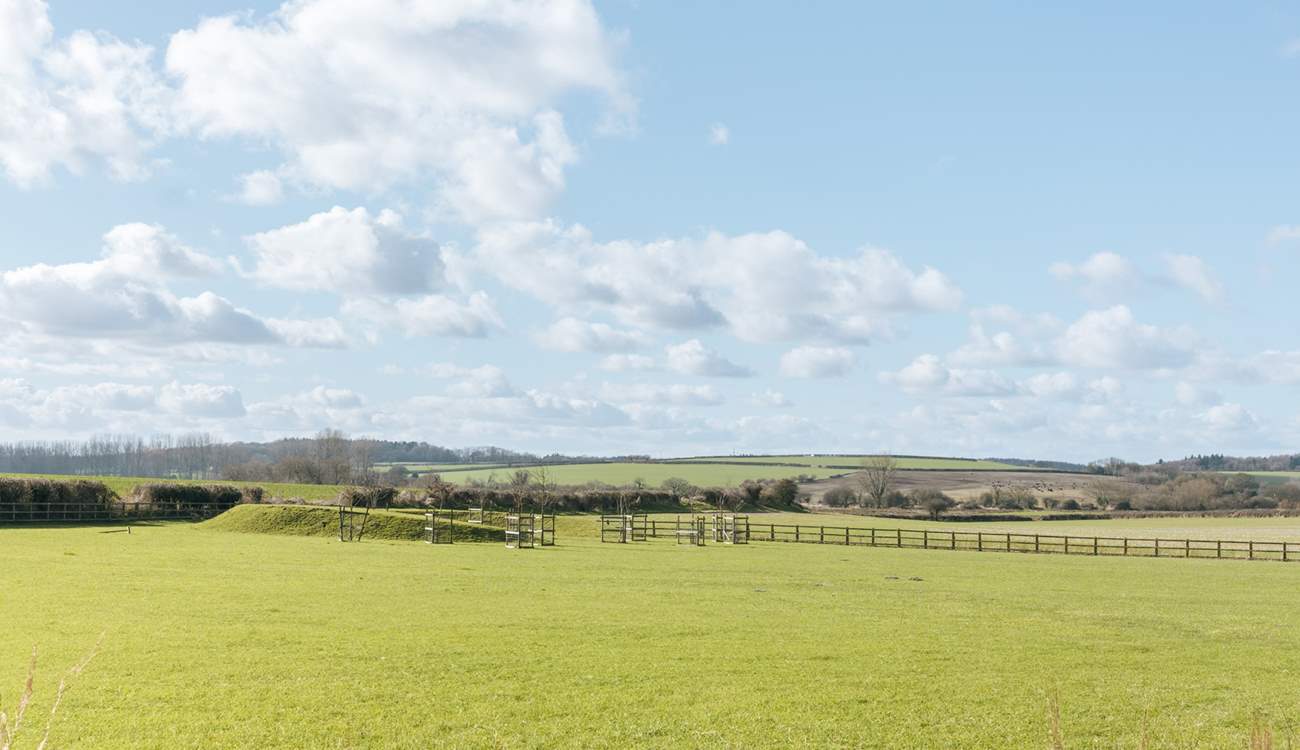 There are wonderful countryside views. The owners sometimes have their sheep or goats in this field.