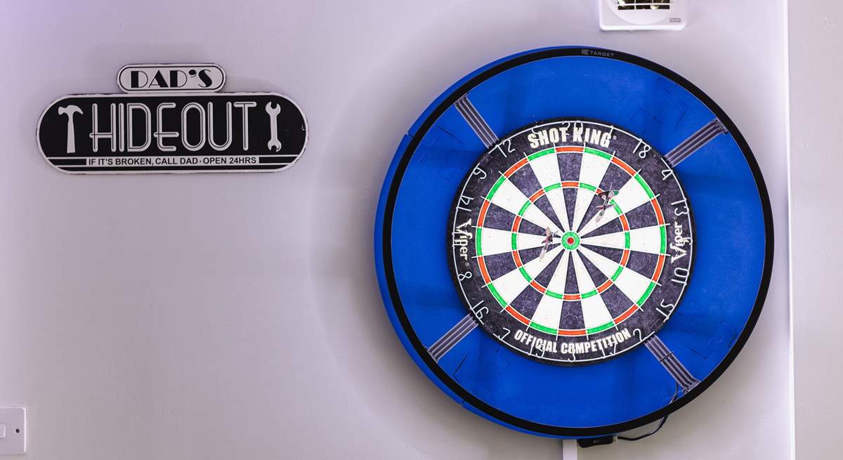 The high tech dart board is digitally scored.