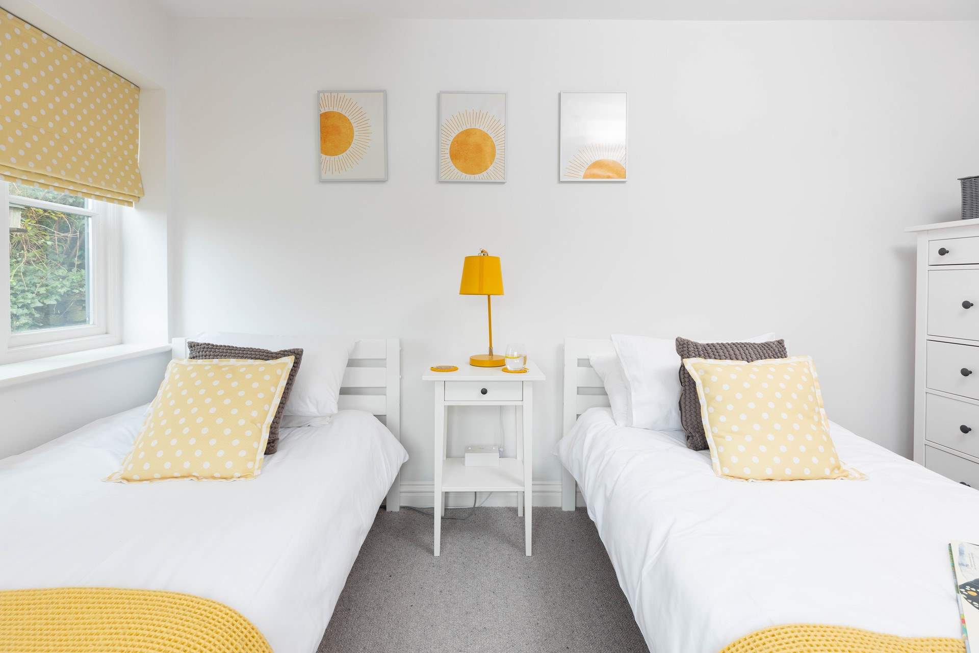 Bedroom two has twin beds. 