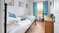 Pretty blues and views in the sweet single room on the first floor. 