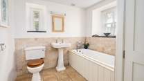 Soak in a bubble bath after a day's hiking. This is the family bathroom on the ground floor. 