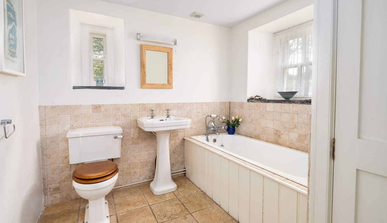 Soak in a bubble bath after a day's hiking. This is the family bathroom on the ground floor. 