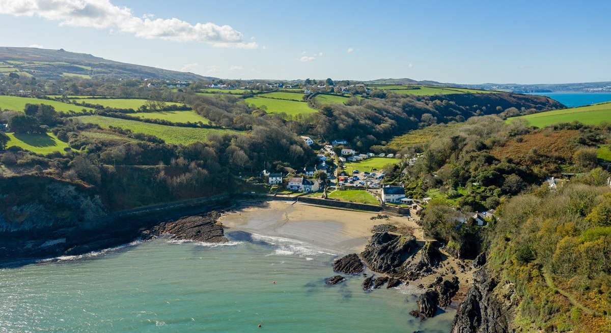 The enchanting sheltered beach at Cwm yr Eglws. Take in the natural beauty of the surrounding area. 