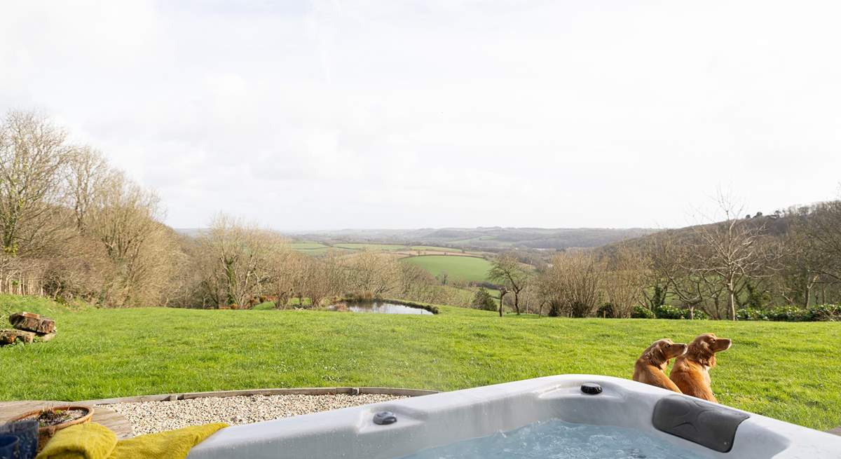 A morning treat has to be the hot tub and the view towards the estuary and Dartmoor.