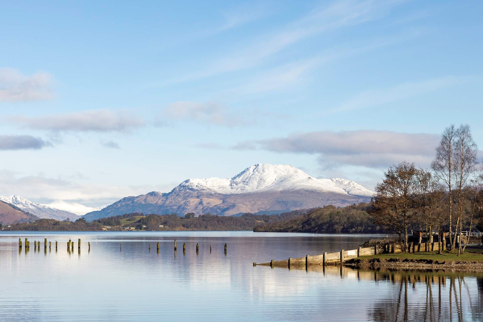 Snow on the tops of the hills.