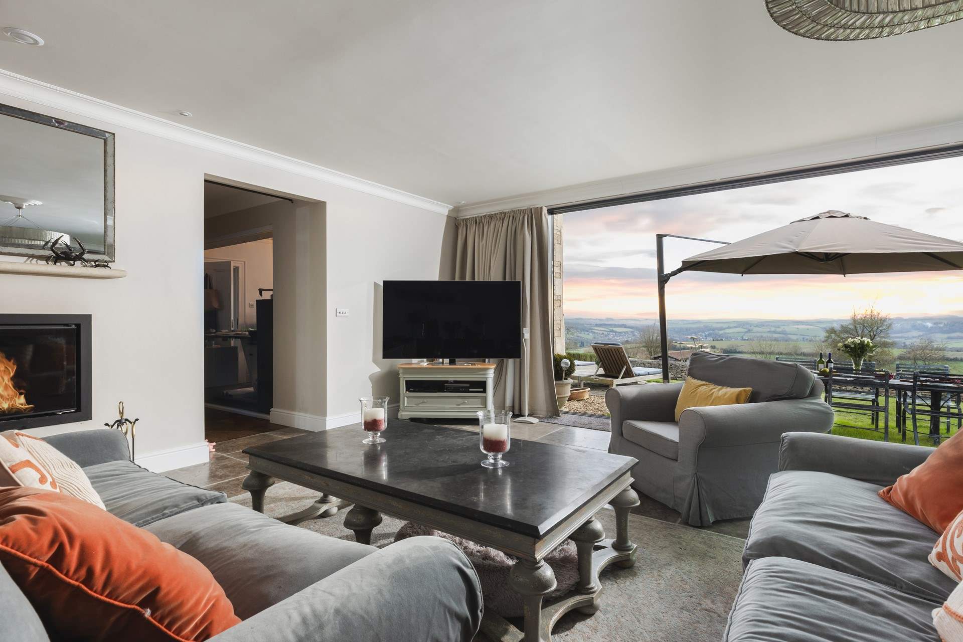 Either gaze at the view or catch up with the latest movie on the Smart TV.