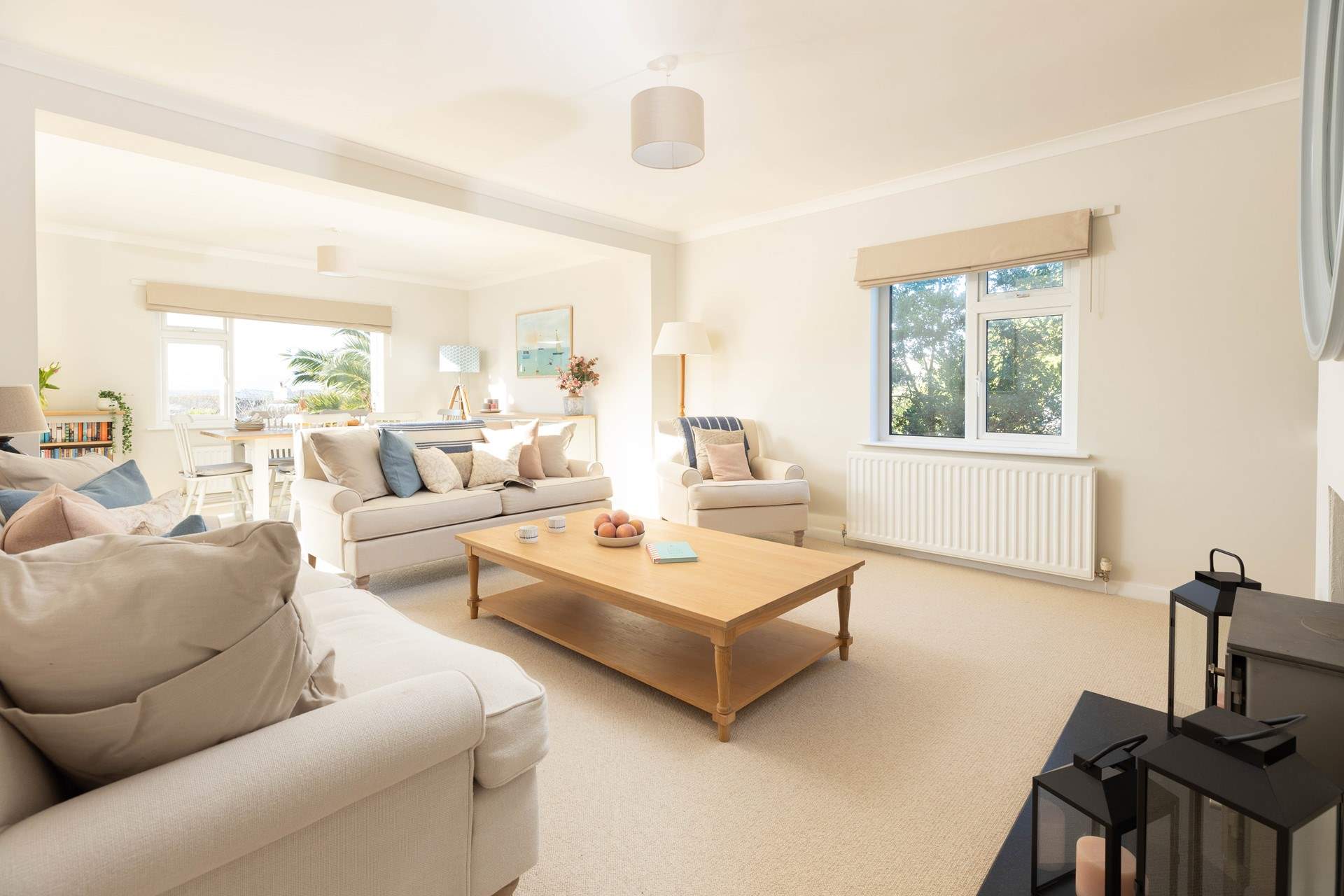 The sitting/dining-room is beautifully styled. 