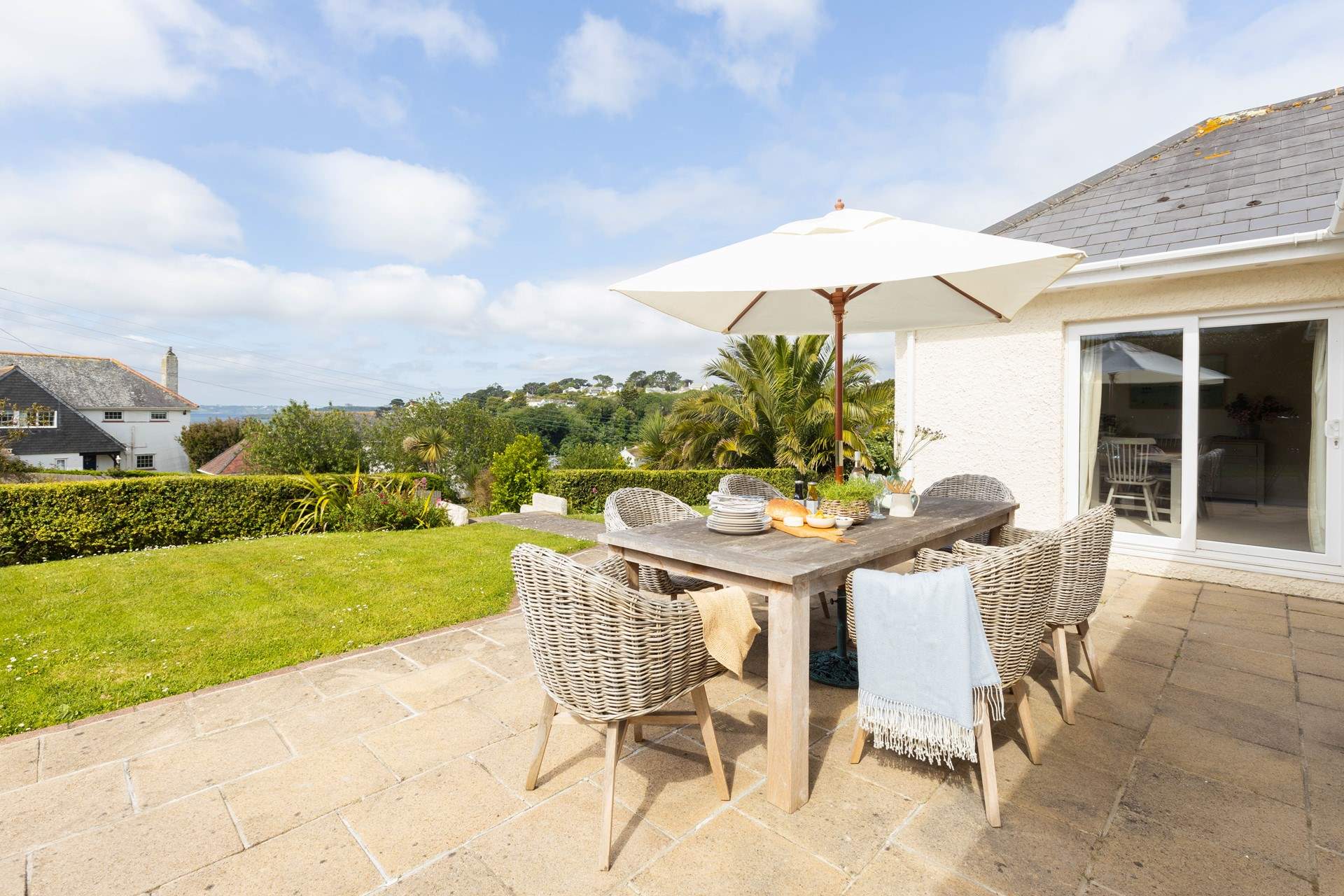 The patio area is a great space to enjoy warmer days. 