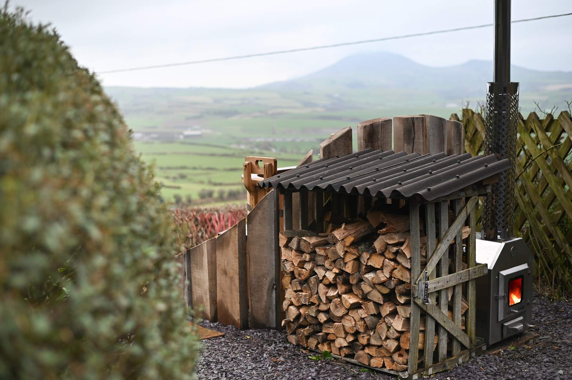 Conveniently placed log store. 