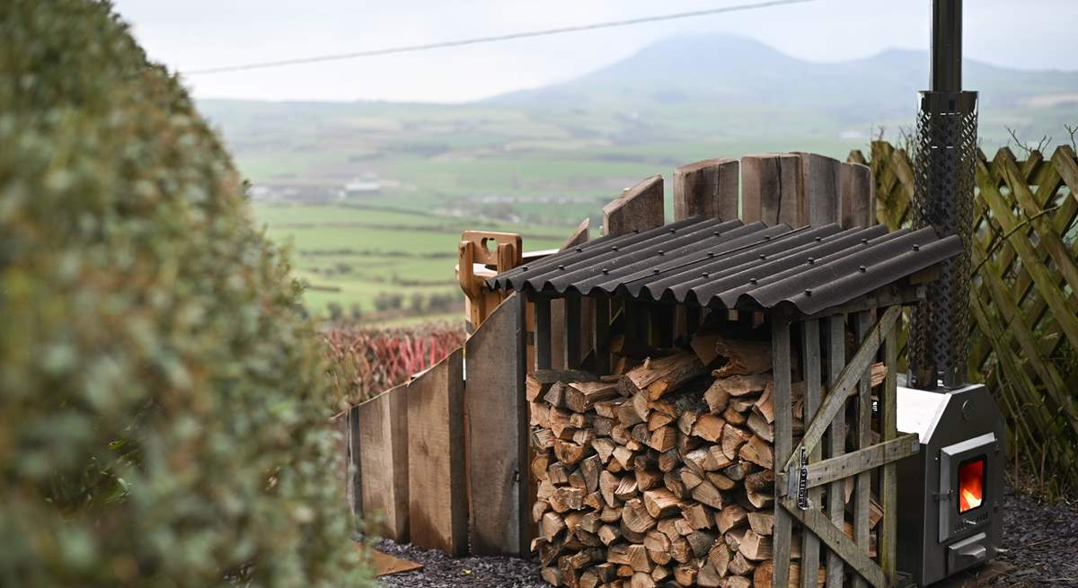 Conveniently placed log store. 