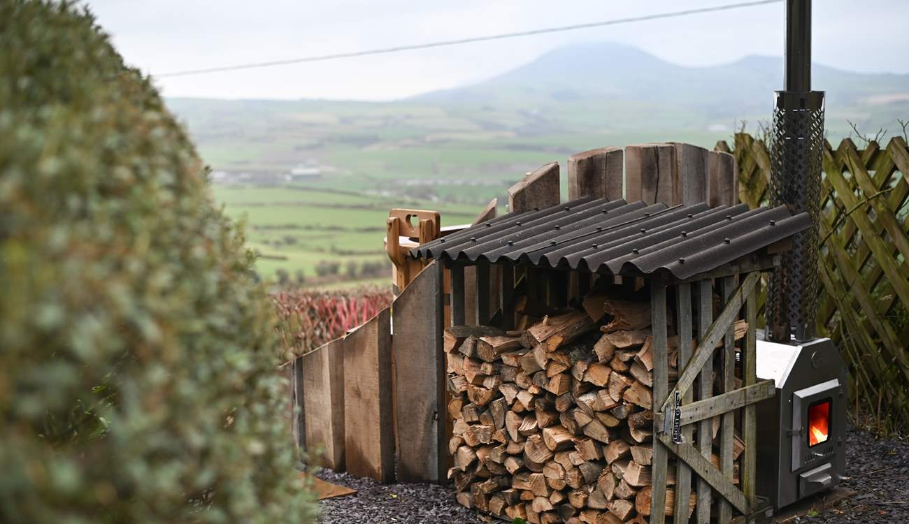 Conveniently placed log store. 