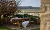 Al fresco dining with a view over the fields towards the sea. - Thumbnail Image