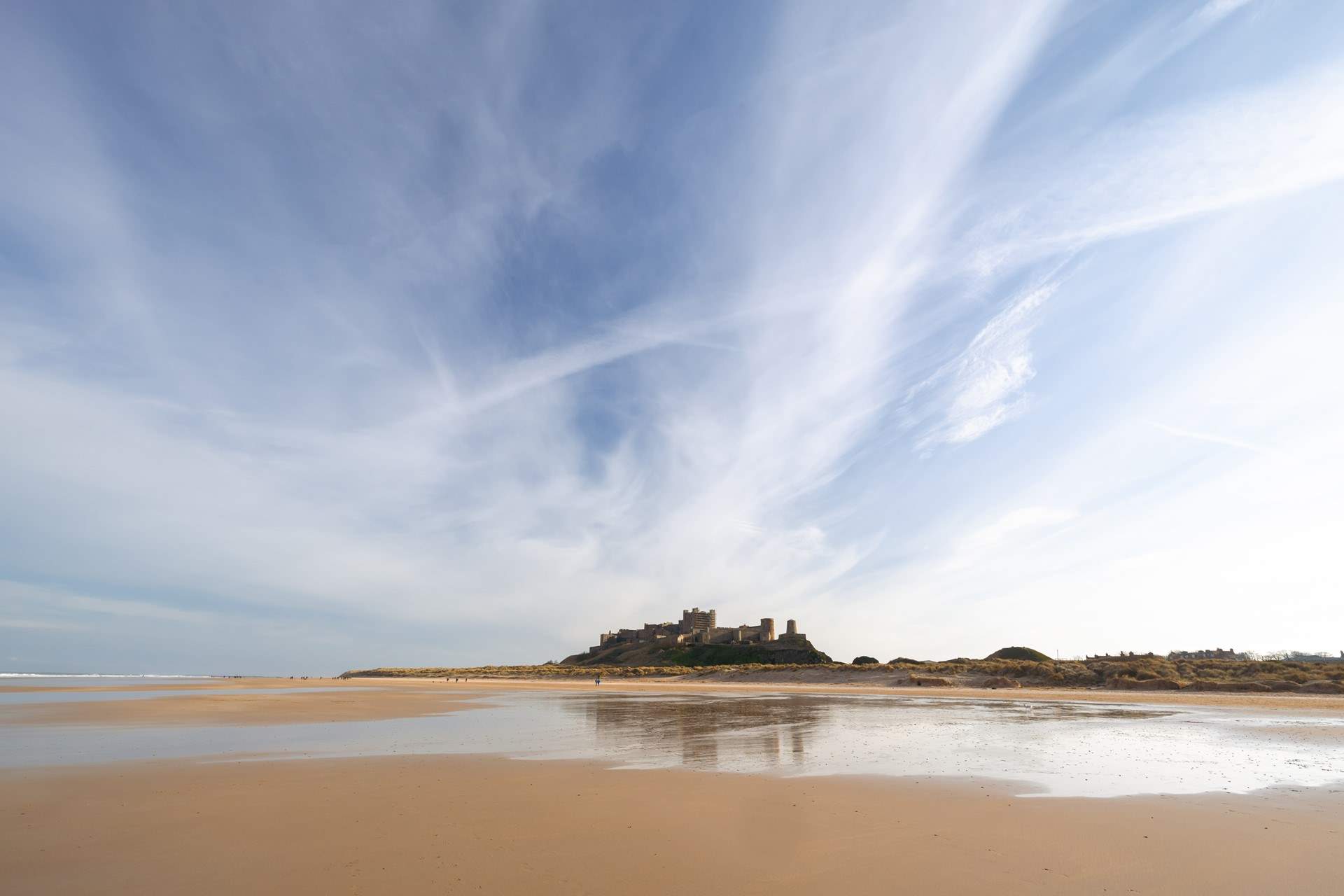 Wow!! big open beaches with even bigger skies over Bamburgh Castle. Great for a stroll at any time of day.