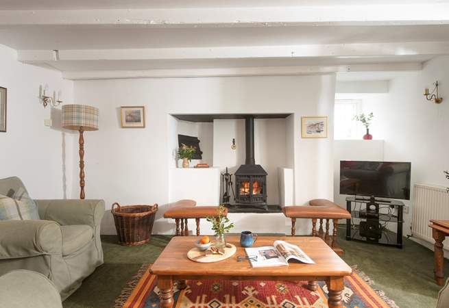 The toasty wood-burner is a welcome sight on chillier days.