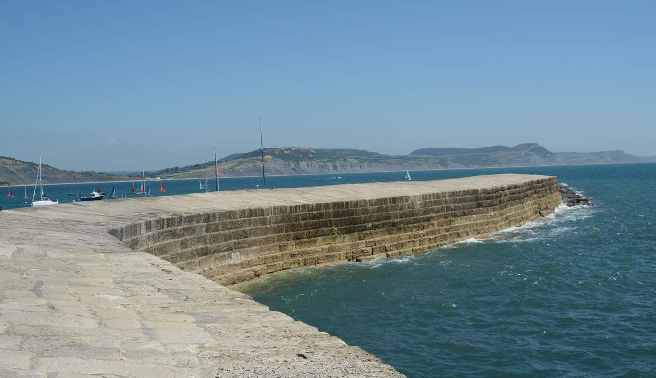 The iconic Cobb at nearby Lyme Regis, where you will also find a beach, summer water sports hire, fishing trips, and great places to eat and drink.