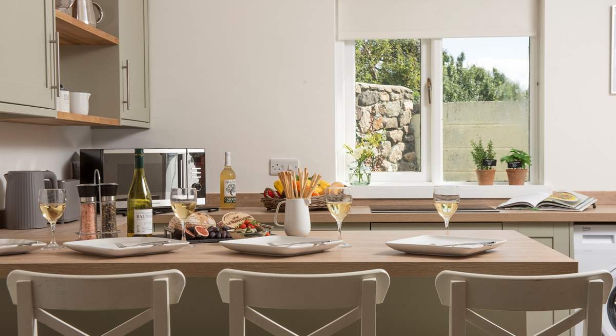 The kitchen area overlooks the private courtyard.