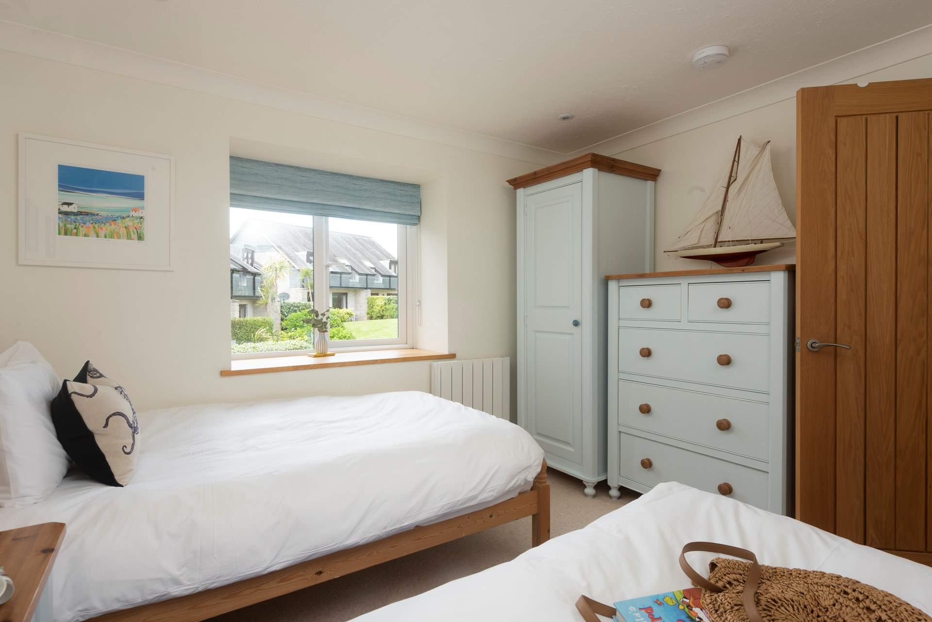 Fun nautical decor fills this seaside property. 