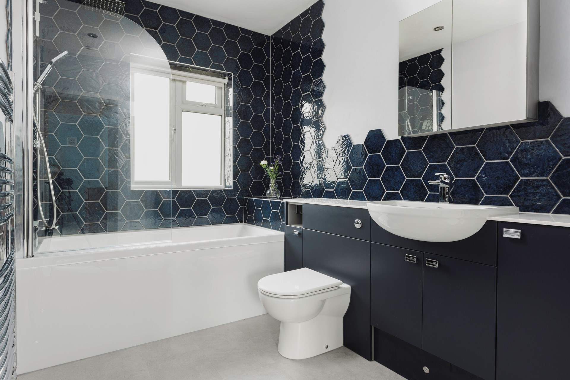 The bathroom has been finished to a high standard.