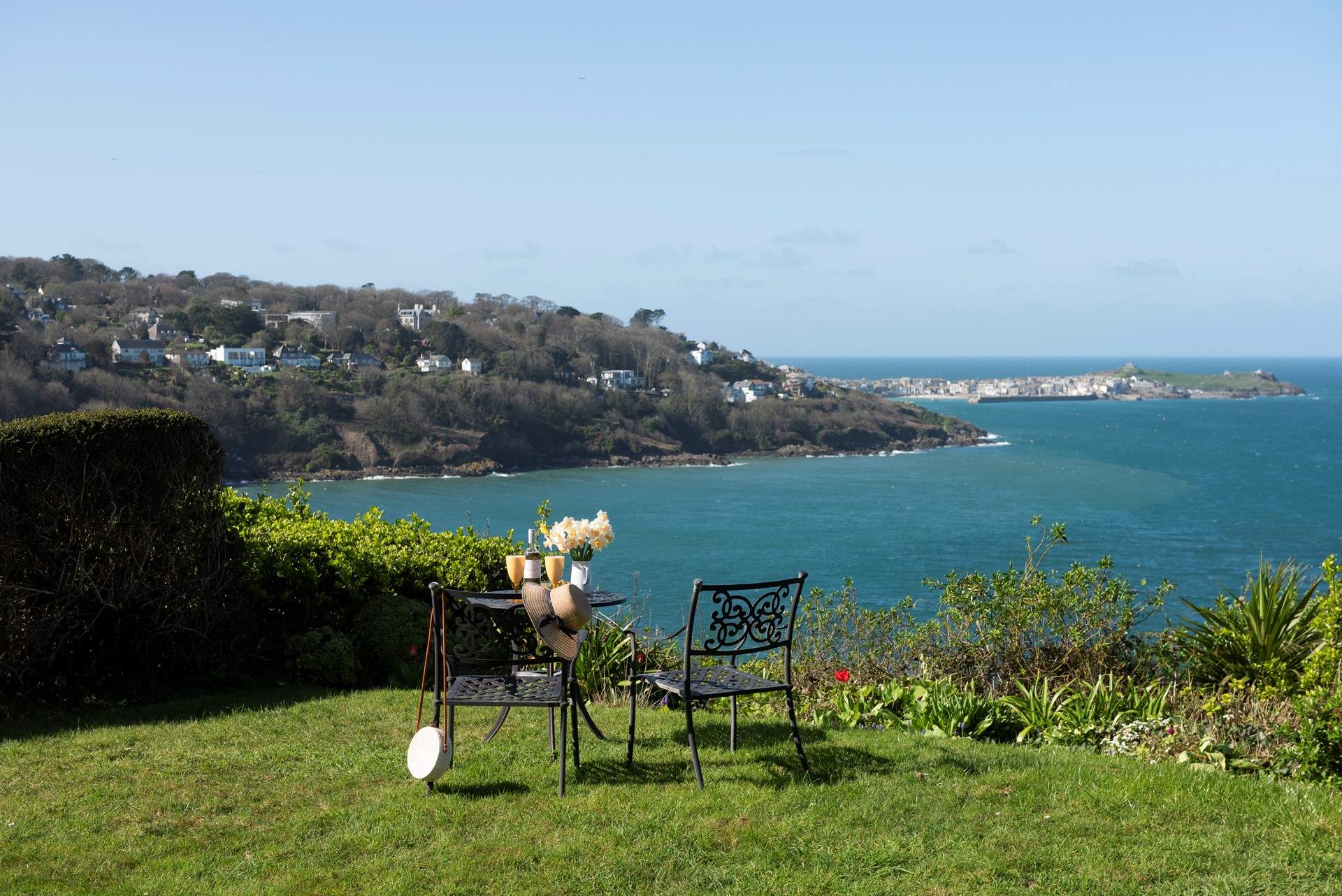 Breathtaking views from the stunning communal garden with far reaching views to St Ives and beyond.